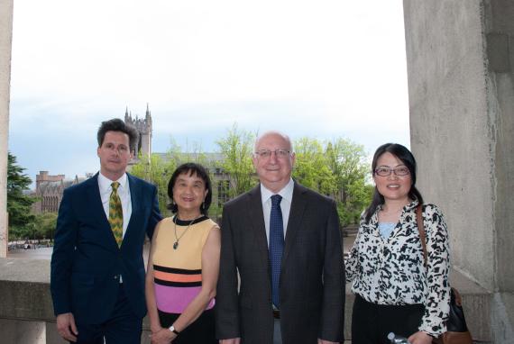 Image from Markus lecture, showing Dr. Paul Atkins (Department chair), Dr. Ronald Egan and his wife (lecturer), and Dr. Ping Wang