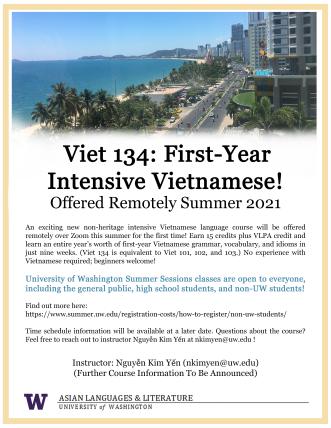 Flyer explaining the summer intensive Vietnamese class.