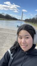 A photo of student Sophia Lu on the National Mall in Washington, D.C.