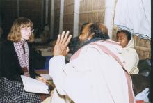 Carol Salomon interviewing a Baul guru in Bangladesh