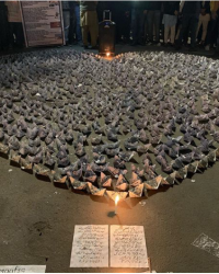 Faiz's poem laid out in the shape of a heart, created by artists at the Shaheen Bagh protest site, Delhi, 2020