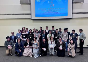 Students participating in the 2025 Chinese Bridge competition pose for a group photo.