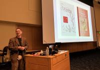 Professor Zev Handel delivers the 2024 Washin Kai spring lecture to an audience of more than 200 on April 3. 